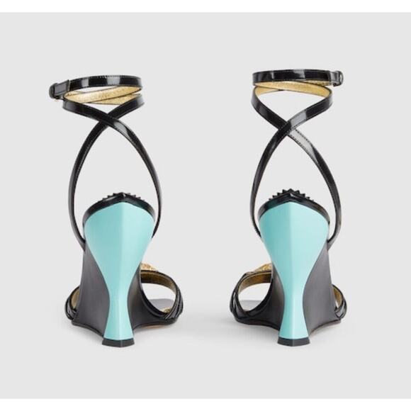 Gucci 37/ US 7 Two-Toned Dora Embellished Crystal Wedge Black Sandals NIB $1,250 - Picture 3 of 12